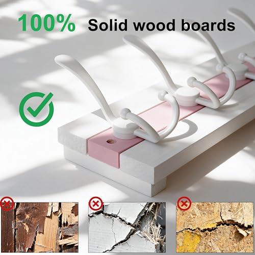 SKOLOO Coastal Wall Mounted Coat Rack - 38-1/8" Beach House Entryway Wooden Coat Hook with 10 Hooks for Hanging Coats, Hats or Towels, Oceanfront Cottage Core Collection, White & Palm Beach Pink - color: Pink & White Plates & White Hook, size: 1 Item-10 H