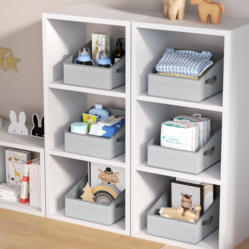 DIMJ Closet Storage Bins 10 Pack - Fabric Trapezoid Closet Organizer Bin, Foldable Storage Baskets for Shelves, Closet Shelf Organizer, Clothing Storage Box for Toys, Books, Towel, Clothes, Gray - color: Blended Gray, size: 10 Bins 11.4"x11.4"x7.8"