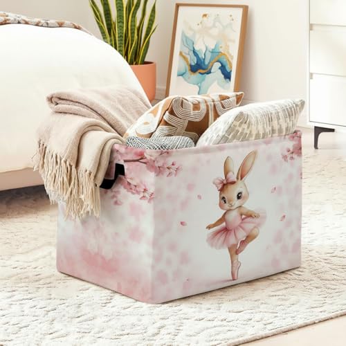 56L Rabbit Laundry Basket Clothes Hamper with Handles,Foldable Blanket Storage Large Laundry Hamper with Waterproof PE,Toy Storage Bin Organizer,Cube Clothes Organizer,Home Decor - color: Rabbit