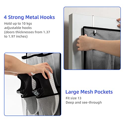 KEEPJOY Over the Door Shoe Organizer, Hanging Shoe Organizer with 4 Hooks,Door Shoe Holder with 14 Mesh Deep Pockets Closet Door Shoe Storage Bag (Grey-2Pack) - color: Grey-2pack of 14 pockets