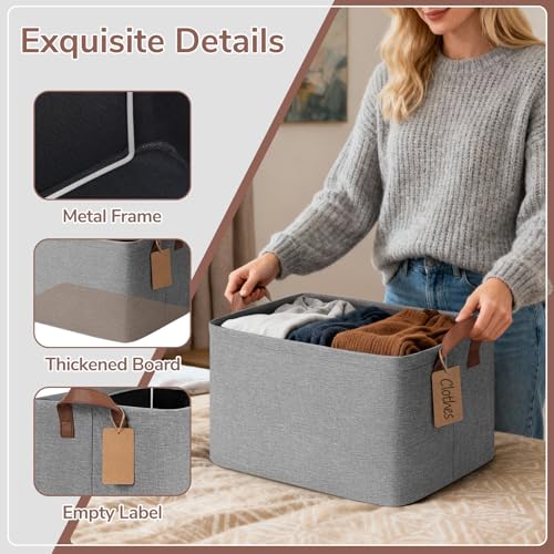 CHICVITA 4 Pack Large Storage Baskets for Shelves, Foldable Storage Bins for Clothes Towels Organization, Toy Organizer Bins for Nursery, Living Room, 16.8" x 11" x 9.8", Gray - color: Gray, size: 30L (16.8"L x 11"W x 9.8"H)