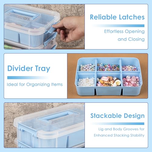 CraftGenes Art Supply Storage Organizer with 2 Removable Trays, 4-Layer 10QT Durable Craft Organizers and Storage for Sewing, Tool, Office Supplies, Art, Craft Supplies - color: Blue