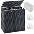 SETVSON Laundry Hamper with Lid Wicker Laundry Basket 112 L (29.6 Gal) Laundry Hampers Handwoven Rattan Clothes Hamper with Handles 3 Removable Liner Bag, 6 Mesh Bags for Bathroom Bedroom Black - color: Black, size: 29.6 Gal