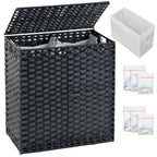 SETVSON Laundry Hamper with Lid Wicker Laundry Basket 112 L (29.6 Gal) Laundry Hampers Handwoven Rattan Clothes Hamper with Handles 3 Removable Liner Bag, 6 Mesh Bags for Bathroom Bedroom Black - color: Black, size: 29.6 Gal