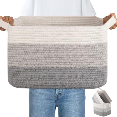 OIAHOMY Woven Storage Basket, Cotton Rope Baskets for Toys,Towel, Clothes, Used to Bathroom,Living Room,Nursery,Bedroom, 16"x12"x10"- Pack of 3, Gradient Gray - color: Gradient Gray, size: 3 pcs-16”x12”x10”