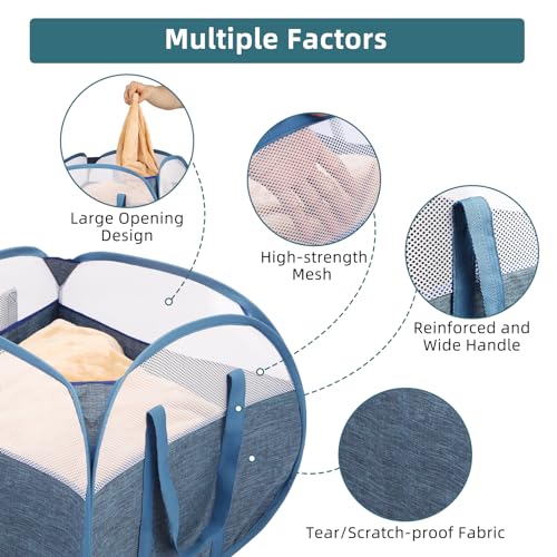 Durable Collapsible Laundry Basket, 90L Clothes Hampers for Laundry, Foldable Laundry Basket with Handles, Tear-proof Pop Up Hampers for Bedroom, Bathroom, Kids Room, Dorm, Travel or Campout Blue - color: Blue