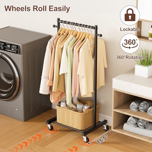 MISSLO Small Clothing Racks for Hanging Clothes 45" Short Clothes Rack with Shelves Metal Rolling Garment Rack with Wheels for Small Space, Closet, Wardrobe, Adults & Kids, Black - color: Black