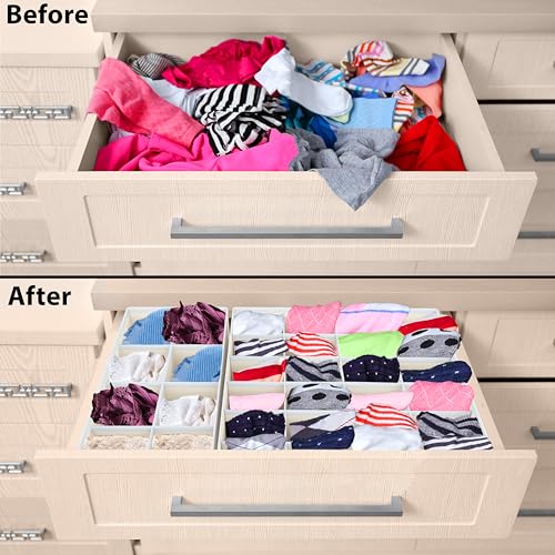Simple Houseware 4-Pack Drawer Organizer Set - Closet Dividers for Underwear, Socks, Bras, Scarves, Ties - Foldable Non-Woven Storage Boxes, Beige - color: Beige, size: 4 Pack