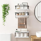 Fixwal Wall Mounted Bathroom Shelves Over Toilet, Rustic Wood Floating Shelves with Metal Frame and Towel Bar for Bathroom, Kitchen, Bedroom, Living Room (White) - color: 4-white