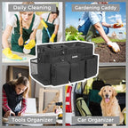 SCAVATA Wearable Cleaning Caddy Bag, Supplies Organizer with Handle & Shoulder Straps for Housekeepers, Under Sink & Car Cleaning Tool Organizer with 4 Foldable Dividers (Black) - color: Black