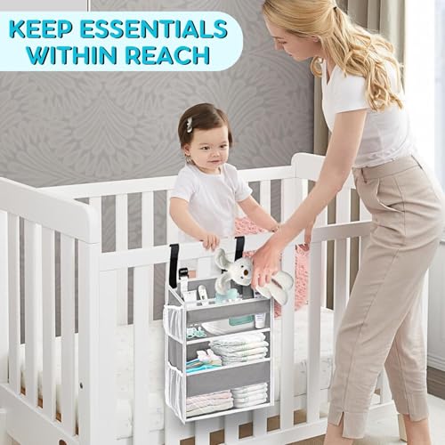 Ofiray-home Hanging Diaper Organizer for Changing Table,Cribs,Car,Playard or Wall & Nursery Organization-Durable 2-Tier Diaper Organizer with Mesh Pockets and Viewable Design, Won't Deform, Light Gray - color: Light Gray