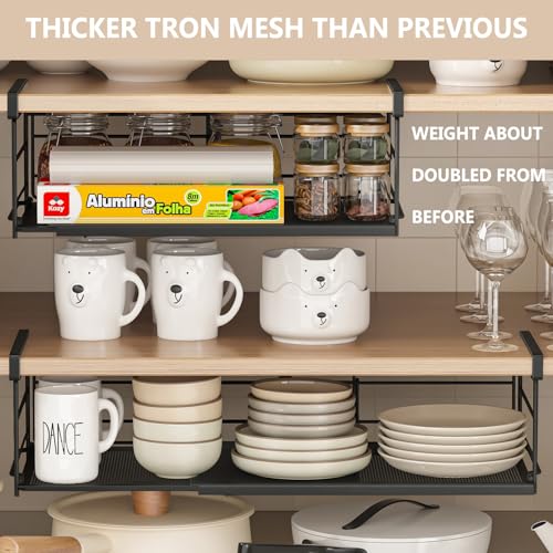 Expandable Under Cabinet Shelf, Extendable Under Shelf Storage with Removable Wire-Like Back for Pantry Cabinet, Laundry Room, Shoe Rack. (Black, 2 Pack, Interior: 5" H x 10" D) - color: Black-5"h X 10"d-0.94" Thick Clip, size: 2 Pack
