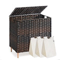 SONGMICS 3-Section Laundry Hamper with Lid, 42.2 Gal (160L) PE Rattan Laundry Basket with Removable Washable Liners, for Bedroom & Living Room, Chestnut Brown ULCB223ME01 - color: Chestnut Brown, size: 160 L (3 Basket)