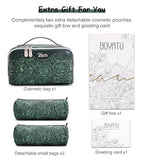 BOYATU Travel Makeup Bags Cosmetic Organizer Bag: 3 Pcs Set Large Capacity Floral Make up Bag with Compartments - Waterproof Leather Toiletry Bags with Handle for Women (18-Green) - color: 18-Green