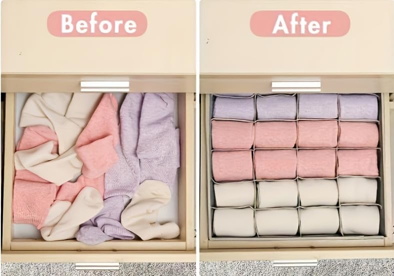 4 Piece Drawer Organiser,Collapsible Non-Woven Sorting Box,Closet Divider For Underwear,Socks,Bras,Ties (Khaki) - color: Khaki
