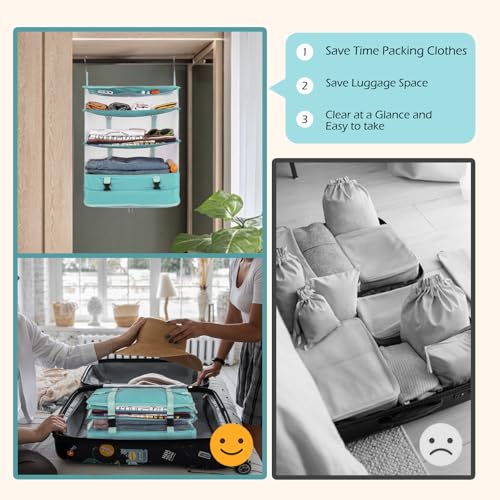 Surblue Hanging Closet Storage Bag Collapsible 3-Shelf Washable Oxford Fabric with 2 Hooks (XL 17.71 * 11.81 * 20in,Aqua Blue) - color: Aqua Blue, size: XL 17.71*11.81*20in