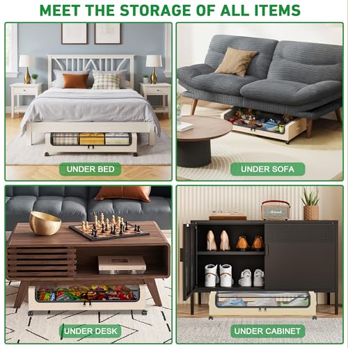 Beborxue Under Bed Storage with Wheels, 2-Pack Under the Bed Storage Containers with Lids, XXL 60L Under Bed Shoes Storage Organizer Bins, Rolling Underbed Storage for Clothes, Shoes, Blankets (Beige) - color: 2 Pack-Beige
