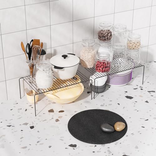 Large(15.7 x 9.4 inch)Black Cabinet Storage Shelf Rack Set of 6, Rustproof Metal Wire Kitchen Counter Organizers and Storage, Spice Organization for Cabinet, Plate, Dish, Pantry, Bathroom, Fridge - size: 6Pack-Black-15.7 x 9.4 inch
