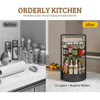 Rotating Spice Rack with Paper Towel Holder, 2 Tier Turntable Lazy Susan, Seasoning Organizer for Kitchen Countertop Cabinet, Black - color: Black