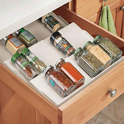 mDesign Expandable Plastic Deluxe Spice Rack, Drawer Organizer for Kitchen Cabinet Drawers, 3 Tier Slanted for Spice Jars, Food Seasoning Bottle Storage, Ligne Collection - Cream/Beige - color: Cream