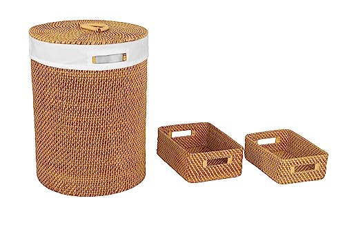 Seville Classics Premium Natural Handwoven Portable Laundry Bin Basket with Carrying Handles - color: Natural Water Hyacinth, size: Rectangular Hamper