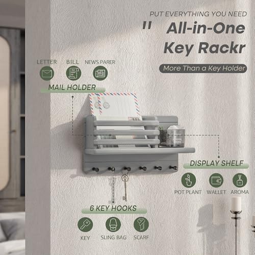 Rebee Vision Farmhouse Pine Wood Key Holder Wall Mount - Key Holder for Wall with Mail Slot Can Store Documents and Letters - Ideal for Entryway Home Storage and Apartment Decor (Gray) - color: Gray