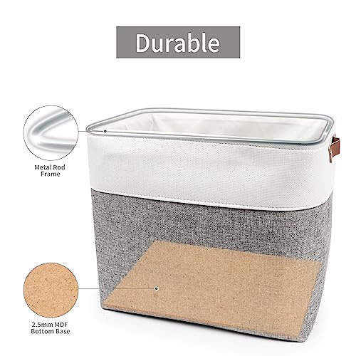 Bagnizer Large Fabric Storage Baskets | 50L Storage Bins, Decorative Linen Closet Baskets with Handles for Organizing, Shelf, Toys, Clothes, Home, Office, Nursery, 17x12x15Inches (Grey&White) - color: Gray / Off-White, size: Extra Large -17"x12"x15"