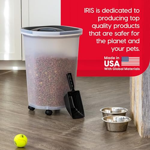IRIS USA Pet Food Storage Container 25 lbs, Premium 60% Improved Airtight Seal with Air Valve, 2 Cup Scoop, Removable Wheels, Easy to Open - Made in the USA, Black - color: Black, size: 25 lbs