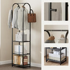 Garment Rack, Coat Rack With 3 Shelves and 4 Hooks, 71" H Clothes Stand For Hanging Clothes, Hanging Rod For for Bedroom, Hallway, Entryway, Office, Living Room, Black - color: Black, style: with Arched Top