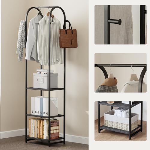 Garment Rack, Coat Rack With 3 Shelves and 4 Hooks, 71" H Clothes Stand For Hanging Clothes, Hanging Rod For for Bedroom, Hallway, Entryway, Office, Living Room, Black - color: Black, style: with Arched Top