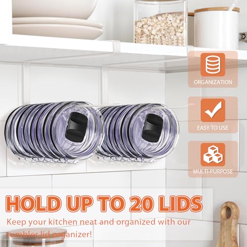 2 Pack Tumbler Lid Organizer, Horizontal Tumbler Lid Storage Hook to Hold Up 20 Lids, Space Saving Cup Lid Holders Under Cabinet Tumbler Lid Hook for Kitchen Organizer, Paper Towel Rack Hanger (White) - color: White, size: 2 Pack