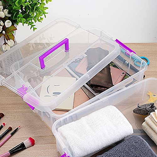 BTSKY 2 Layer Stack & Carry Box, Plastic Multipurpose Portable Storage Container Box Handled Organizer Storage Box for Organizing Stationery, Sewing, Art Craft, Jewelry and Beauty Supplies(Purple) - color: Purple
