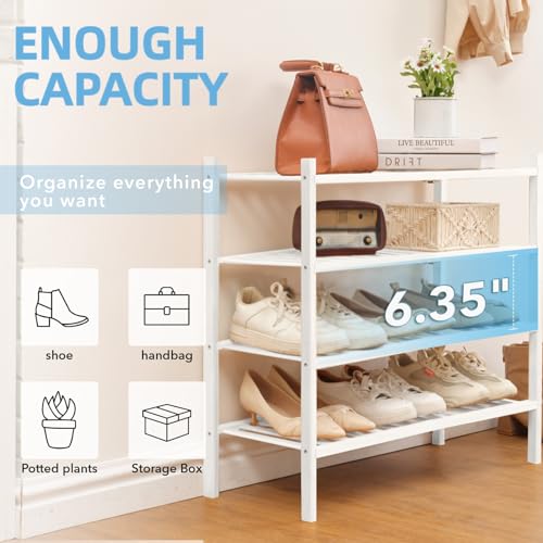 4 Tier Bamboo Shoe Rack Storage Organizer for Closet, Multifunctional Stackable Free Standing Shoe Shelf Organizer for Small Space,Entryway, Hallway, Bathroom27 x11 x26(White, 4 Tier) - color: White, size: 4 Tier