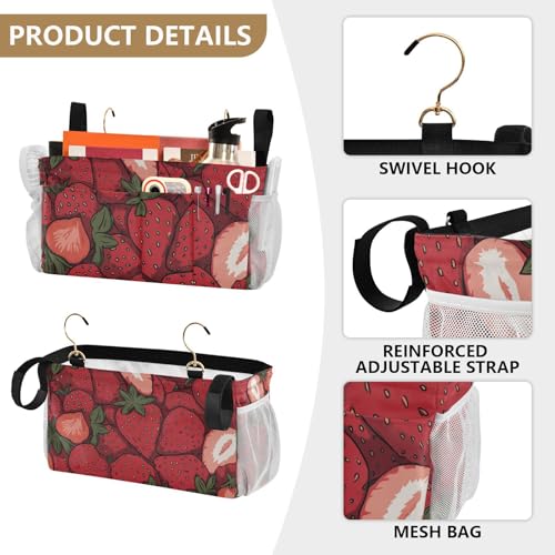 Bedside Caddy Hanging Bunk Bed Caddy Bed Organizer Hanging Pocket with 2 Hooks Bedside Storage Organizer Pocket Bag Holder Cartoon Red Strawberry - color: Cartoon Red Strawberry