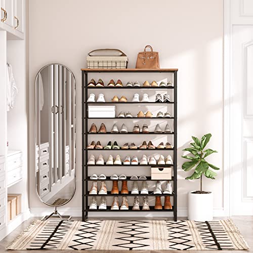 HOOBRO 10-Tier Shoe Rack for Entryway, 39.4" L Shoe Storage Organizer, Large Capacity Shoe Shelf for Closet, Front Door Entrance, Hallway, Holds 45-50 Pairs of Shoes, Rustic Brown BF171XJ01 - color: Rustic Brown + Black, size: 10 Tiers (39.4"W)