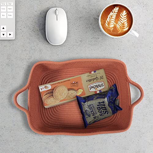 XUANGUO Woven Cotton Rope Storage Basket with Handles for Organizing Shelves Closet Small Cat Dog Pet Toy Baskets Box Bin Decorative Rectangle Baby Nursery Basket Gift Basket Empty (Rust) - color: rust
