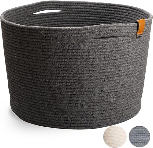 DENJA & CO Extra Large Blanket Basket for Living Room - Decorative Woven Baskets for Storage | Cotton Rope Large Baskets for Blankets, Pillows, Toys, or Laundry | Charcoal Gray (21" x 13.8") - color: Dark Grey, size: Extra Large (21"W x 13.8"H)