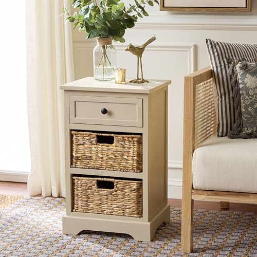 SAFAVIEH Home Collection – Carrie Sand 3-Drawer Storage Side Table, Mixed-Material Cottage Design, Fully Assembled (AMH5700J) - color: Sand