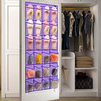 Modern Over the Door Shoe Rack Organizer with 24 Clear PVC Pockets, Purple - color: 24 Pockets-Purple