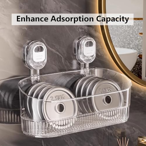 No-Drill Wall Mount Storage Box with Strong Suction Cups, Large Capacity Transparent Bathroom Organizer for Sink & Shower, Heavy Duty Holder for Cosmetics & Toiletries