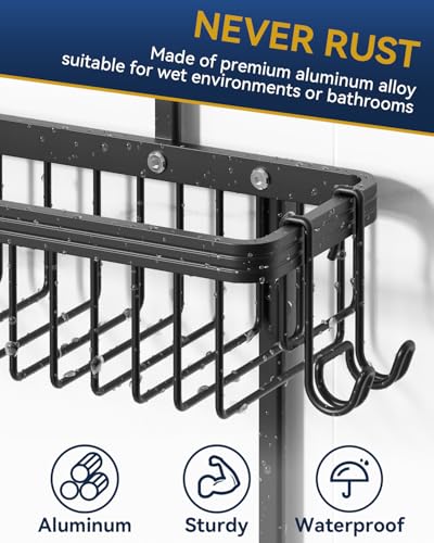 YASONIC Shower Caddy Hanging, Never Rust Shower Organizer Hanging, Aluminum Shower Racks for Inside Shower with Hooks for Razor, Bathroom Organizers and Storage with Soap Holder, Black - color: Black