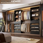 Aheaplus Closet System, 4-9Ft Closet Organizer with 4 Wooden Drawers, Wood Closet Organizer System with Tower, Walk-in Closet Organizer Wardrobe Clothes Rack with 4 Hanging Rods, Garment Rack, Black - color: Black