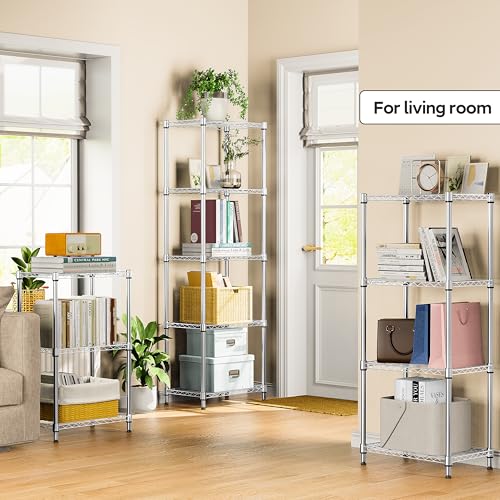 M MZG 4 Tiers Shelf Metal Storage Shelves Wire Rack Closet Organizers with Wheel for Garage Kitchen Bathroom Laundry Chrome 11.8" D x 17.7" W x 41.9" H - color: Chrome, size: 4 Tiers, 11.8"D x 17.7"W x 41.9"H