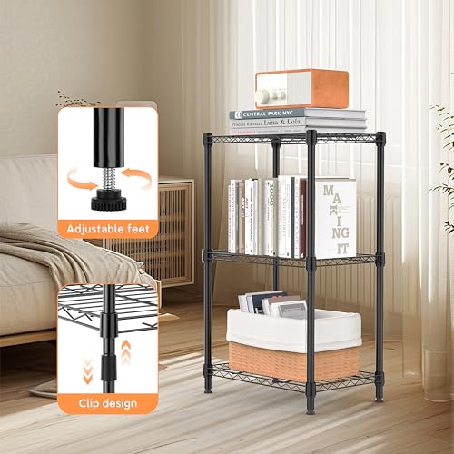 M MZG 3 Tiers Shelf Metal Storage Shelves Wire Rack Closet Organizers with Wheel for Garage Kitchen Bathroom Laundry Black 11.8" D x 17.7" W x 28.8" H - color: Black, size: 3 Tiers, 11.8"D x 17.7"W x 28.8"H