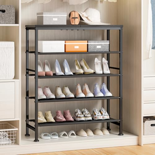 Mavivegue Metal Shoe Rack, 5 Tier Shoe Organizer with MDF Board and Non-Woven Fabric, Shoe Rack for Entryway and Closet,Industrial, Rustic Brown - size: 5 Tier