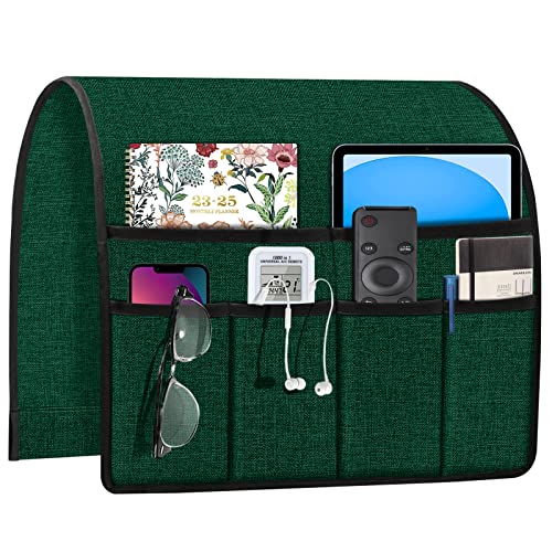 Joywell Chair Remote Holder for Couch Recliner Armrest Organizer Non Slip Sofa Armchair Caddie with 6 Pocket Storage for Magazine, Tablet, Phone, iPad, Dark Green - color: Dark Green, size: 19'' x 35''