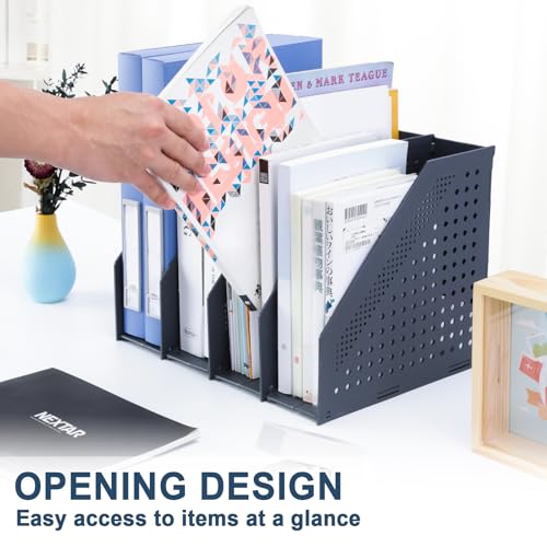 FRETONBA Collapsible Magazine File Holder with 4 Vertical Compartments Foldable Binder Holder for Desk Binder Storage Organizer Plastic Magazine Holders for Shelf, Dark Gray - color: Dark Gray, size: 4 Compartments - 1Pcs