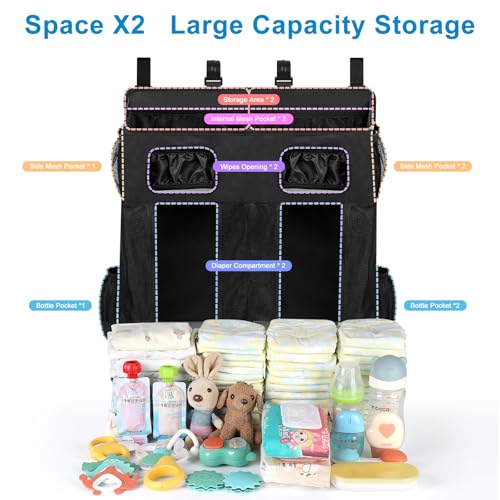 Accmor Changing Table Diaper Organizer, Hanging Diaper Caddy Organizer Stacker for Cribs Changing Table Playard Wall Baby Essentials Storage, Black - style: Double Enlarged-Black