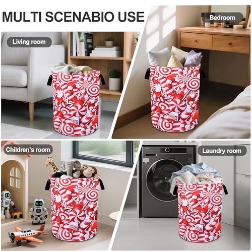 Christmas Candies Laundry Basket Foldable Oxford Cloth Tote Bag Laundry Hamper Clothes Storage Bucket Organizer For Bathroom/Laundry Storage/Bedroom 19.6x15.7 Inch - color: Christmas Candies