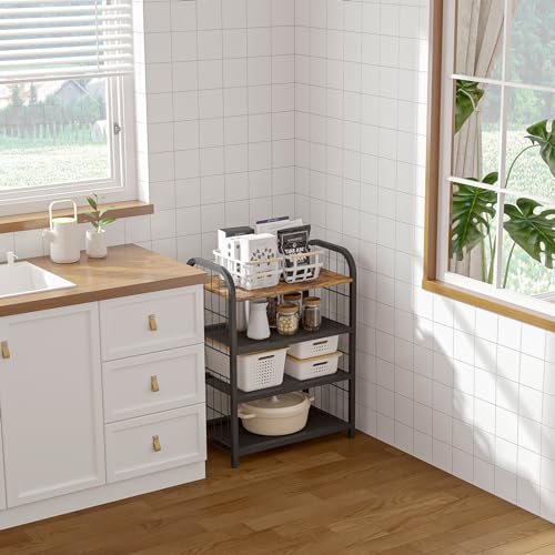 Shoe Rack, 4-Tier Shoe Organizer with Guardrails, Heavy-Duty Metal Mesh Shelves & Rustic Wooden Top for Stylish Closet & Front Door Storage - size: 17.32" X 10.24" X 23.03"